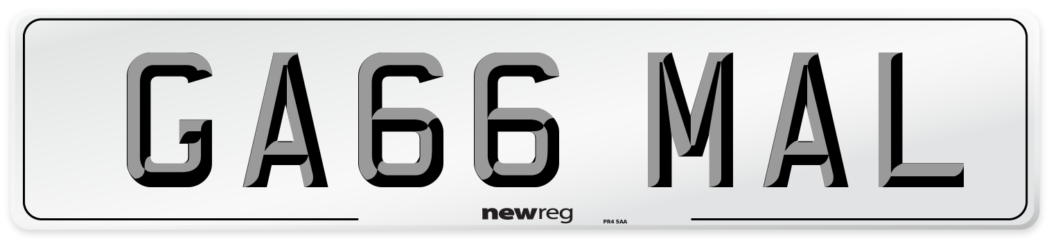 GA66 MAL Number Plate from New Reg